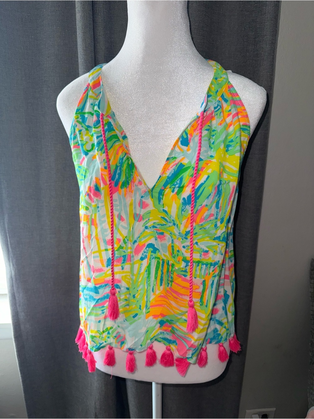 Lilly Pulitzer Tropical Roxi Top Shirt with Tassels